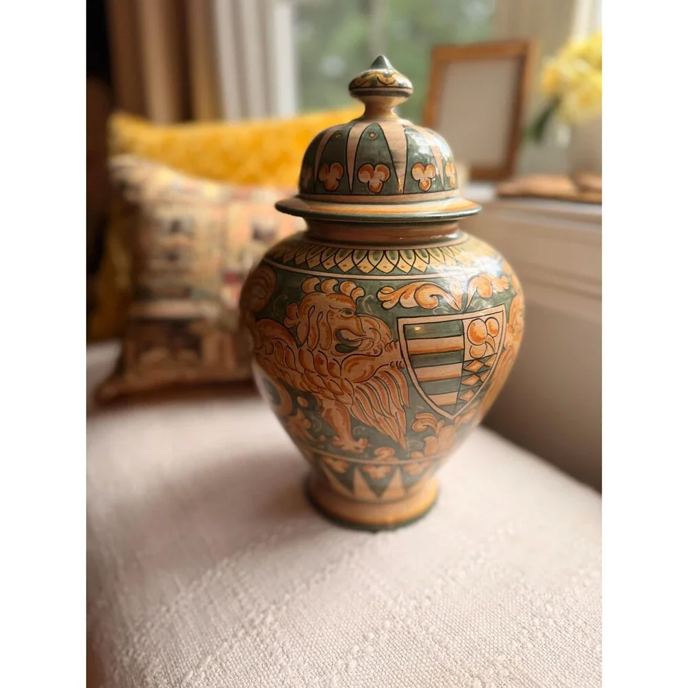 Vintage Magnanelli Gubbio Italian Majolica Lidded Ginger Jar | Hand Painted Cera